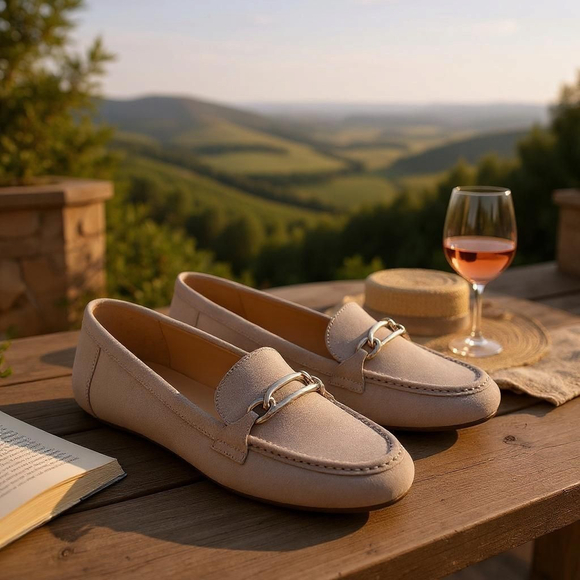 Calvin Klein Women Suede Leather Loafers SZ 10 M Light Natural - Taupe - Picture 1 of 10